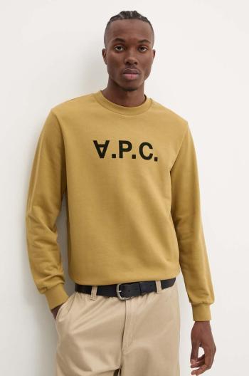 Bavlněná mikina A.P.C. sweat standard grand vpc GOTS zelená barva, s aplikací, COHBN.M27907