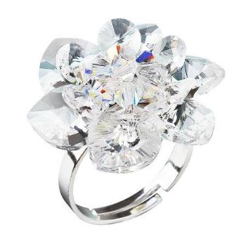 Stříbrný prsten s krystaly Swarovski bílá kytička 35012.1, crystal