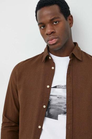Bavlněné tričko Selected Homme hnědá barva, slim, s klasickým límcem