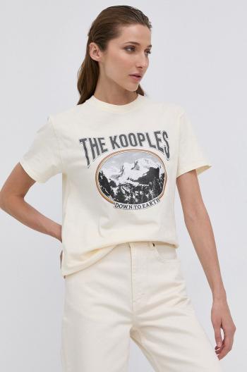 Bavlněné tričko The Kooples krémová barva