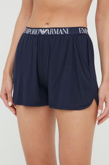 Kraťasy Emporio Armani Underwear dámské, tmavomodrá barva, hladké, high waist