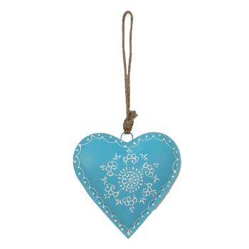 Modré závěsné kovové srdce se zdovením Heartic - 16*1*15 cm 6Y4815M