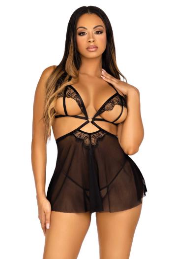 Černá open-bra babydoll košilka 86141