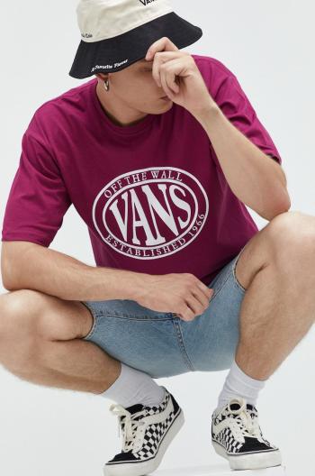 Bavlněné tričko Vans fialová barva, s potiskem