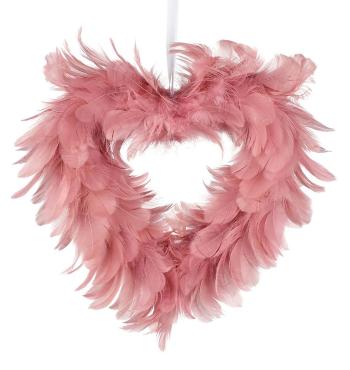 Závěsné růžové peříčkové srdce Heart Feathers - 17*5*17 cm P790841