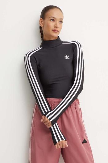 Tričko s dlouhým rukávem adidas Originals černá barva, s pologolfem, IZ3200