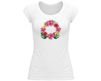 Dámské tričko velký výstřih Rámeček - tropické květiny