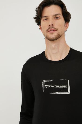 Bavlněné tričko s dlouhým rukávem Emporio Armani černá barva, s potiskem