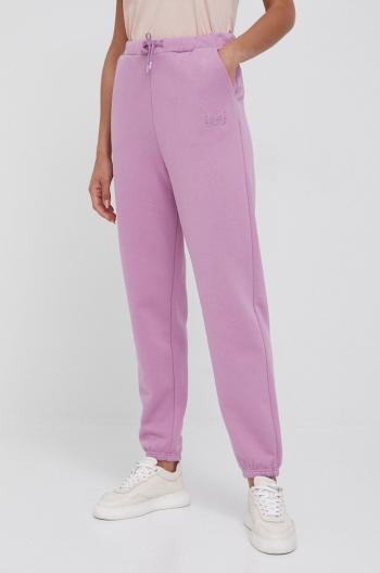 Bavlněné kalhoty Lee dámské, růžová barva, hladké