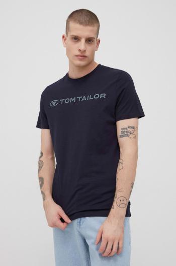 Bavlněné tričko Tom Tailor tmavomodrá barva, s potiskem