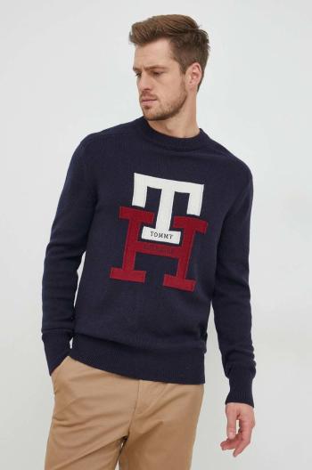 Vlněný svetr Tommy Hilfiger pánský, tmavomodrá barva, lehký