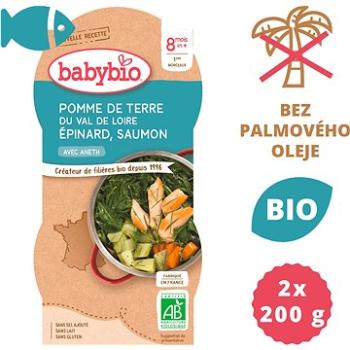 BABYBIO Brambory a špenát s lososem a rýží 2× 200 g  (3288131520568)