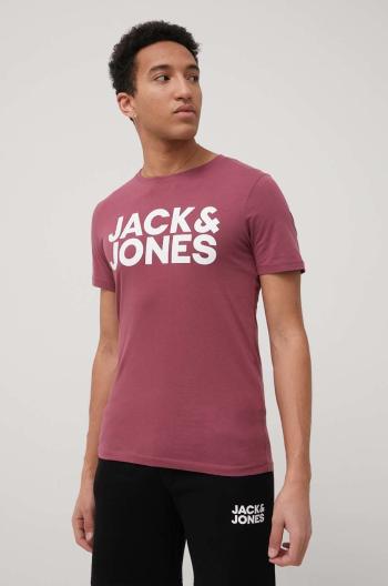Bavlněné tričko Jack & Jones růžová barva, s potiskem