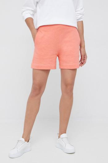 Bavlněné šortky Tommy Hilfiger dámské, oranžová barva, hladké, high waist