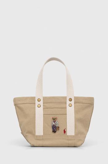 Bavlněná kabelka Polo Ralph Lauren béžová barva