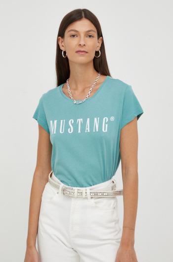 Bavlněné tričko Mustang tyrkysová barva