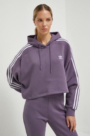 Mikina adidas Originals dámská, fialová barva, s kapucí, vzorovaná