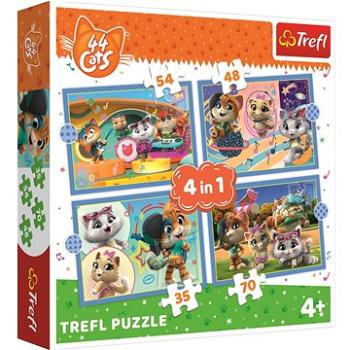 Trefl Puzzle 44 koček: Kočičí tým 4v1 (35,48,54,70 dílků) (34612)