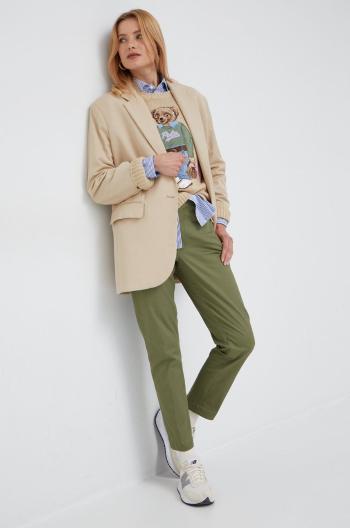 Kalhoty Polo Ralph Lauren dámské, zelená barva, přiléhavé, high waist