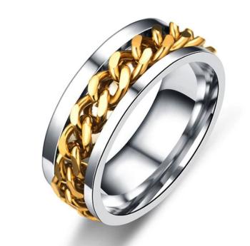 Ziskoun Prsten z chirurgické oceli s řetězem- zlatý SR125 Velikost: 8