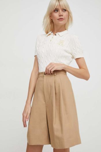 Šortky z vlněné směsi Polo Ralph Lauren béžová barva, hladké, high waist, 211910420