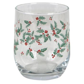 Vánoční sklenička s cesmínou - Ø 8*9 cm / 300 ml 6GL3555
