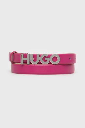 Kožený pásek HUGO dámský, růžová barva