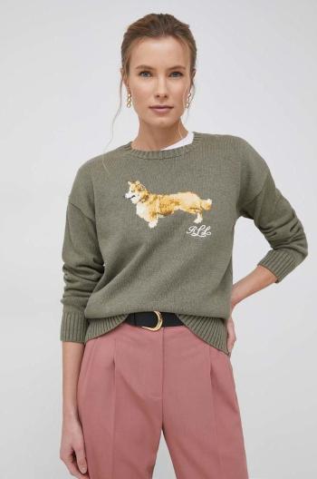 Bavlněný svetr Lauren Ralph Lauren dámský, zelená barva