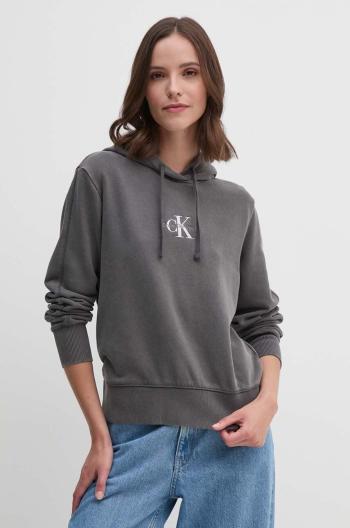 Bavlněná mikina Calvin Klein Jeans šedá barva, s kapucí, s aplikací, J20J223534