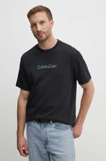 Bavlněné tričko Calvin Klein černá barva, s aplikací, K10K113105