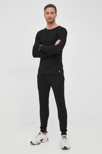Tričko s dlouhým rukávem Polo Ralph Lauren pánský, černá barva, hladký