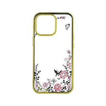 TopQ Kryt iPhone 13 Pro Max silikon zlatý s růžovými květy 67828 (Sun-67828)