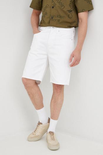 Džínové šortky Calvin Klein Jeans pánské, bílá barva