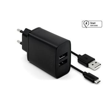 FIXED Smart Rapid Charge 15W s 2xUSB výstupem a USB/micro USB kabelem 1m černá (FIXC15-2UM-BK)