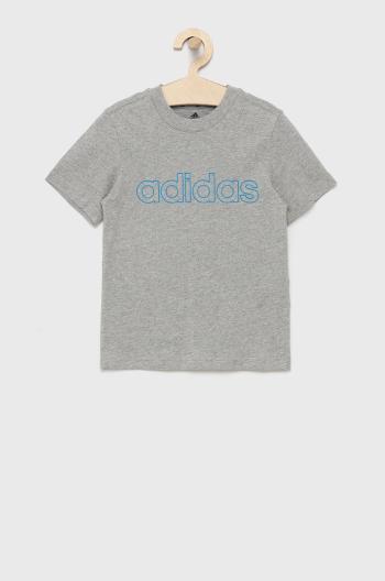 Dětské bavlněné tričko adidas Performance HE9272 šedá barva, s potiskem