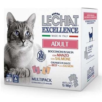 Monge Lechat Excellence Adult hovězí a losos multipack 12 × 100g (8009470017572)