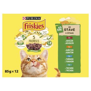 FRISKIES multipack 12x85g - hovězí/kuře/tuňák/treska ve šťávě