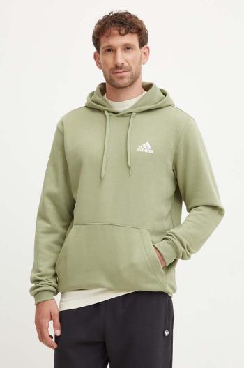 Mikina adidas Essentials pánská, zelená barva, s kapucí, hladká, JJ4662