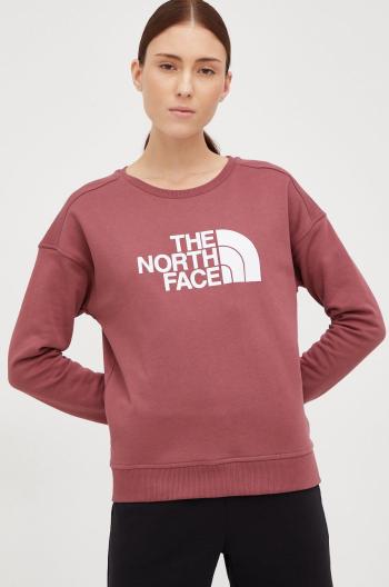 Bavlněná mikina The North Face dámská, vínová barva, s potiskem