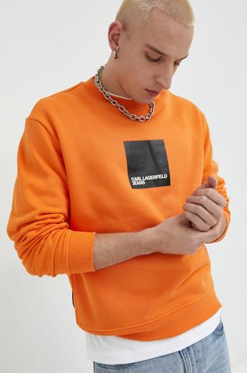 Mikina Karl Lagerfeld Jeans pánská, oranžová barva, s potiskem