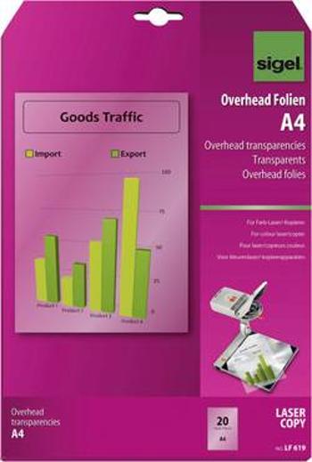 Sigel LF619 fólie pro zpětný projektor DIN A4 laserová tiskárna, kopírka, barevná laserová tiskárna, barevná kopírka transparentní 20 ks