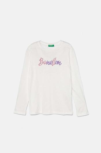 Dětské bavlněné tričko s dlouhým rukávem United Colors of Benetton bílá barva, 3I9WC10JR