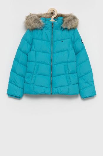 Dětská péřová bunda Tommy Hilfiger tyrkysová barva