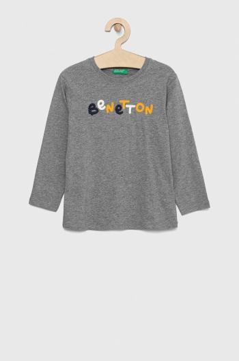 Dětská bavlněná košile s dlouhým rukávem United Colors of Benetton šedá barva