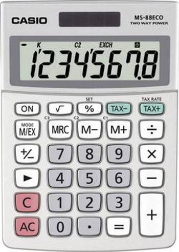 Casio MS-88ECO stolní kalkulačka stříbrná Displej (počet míst): 8 solární napájení, na baterii (š x v x h) 103 x 31 x 145 mm