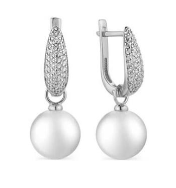 JVD Luxusní stříbrné náušnice se syntetickými perlami a zirkony SVLE1039XH2P100