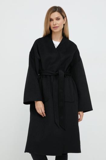 Vlněný kabát Silvian Heach černá barva, přechodný, oversize