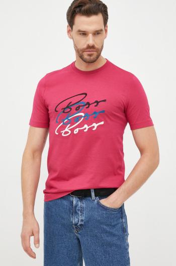 Bavlněné tričko BOSS růžová barva, s aplikací