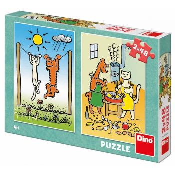 Dino Puzzle Pejsek a kočička v krabici 2 x 48 dílků