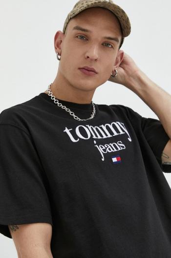 Bavlněné tričko Tommy Jeans černá barva, s aplikací